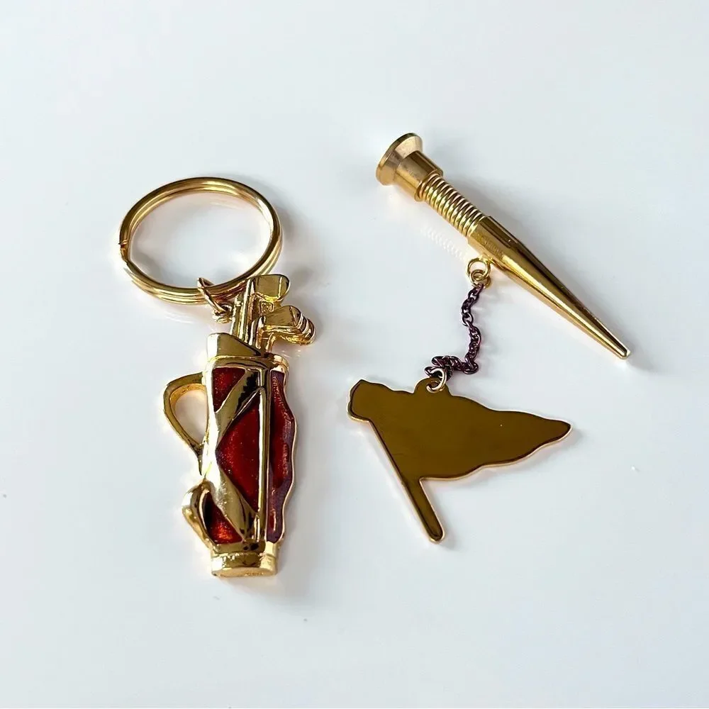 Vintage Golf Bag Keychain & Golf Tee Flag